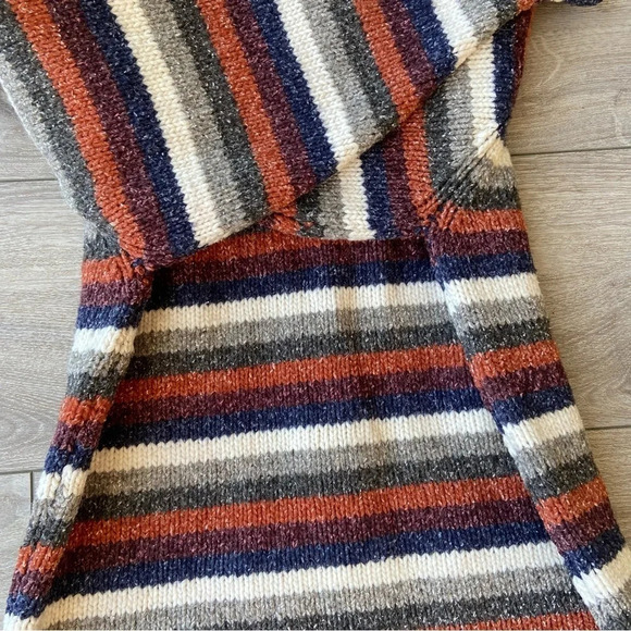 Wool Blend Chunky Knit Striped Boho Hoodie Sweater Jacket - Picture 12 of 12